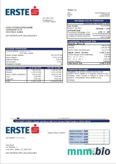 Austria Erste Group wyciąg z kredytu hipotecznego szablon Word i PDF